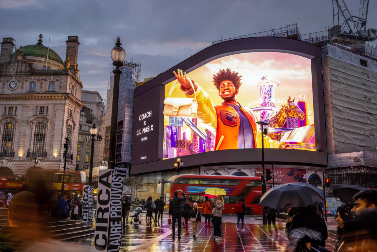 Coach has brought its Lil Nas X ‘Courage to Be Real’ campaign to London, unveiling a 3D billboard in Piccadilly Circus.