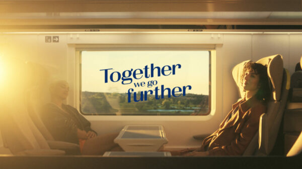 High-speed rail service Eurostar has unveiled a new brand campaign and loyalty programme, promising customers 'Together we go further', still depicted here