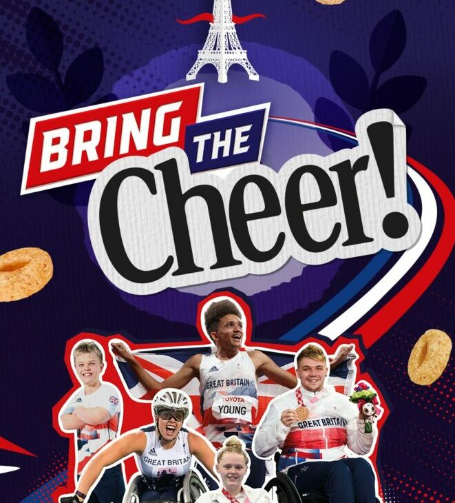 Cheerios. Nestlé cereals is whipping out the Cheerios branding in a multi-channel drive to celebrate good cheer and its partnership with the British Paralympic Association in the run up to the Paris 2024 Paralympic games.