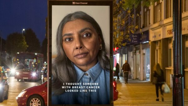 A digital billboard shows a woman with an ageing filter. "I thought someone with breast cancer looked like this". AdamEveDDB has shared its debut campaign for Coppafeel, which aims to drive behaviour change by highlighting that breast cancer can, and does, affect young people too.