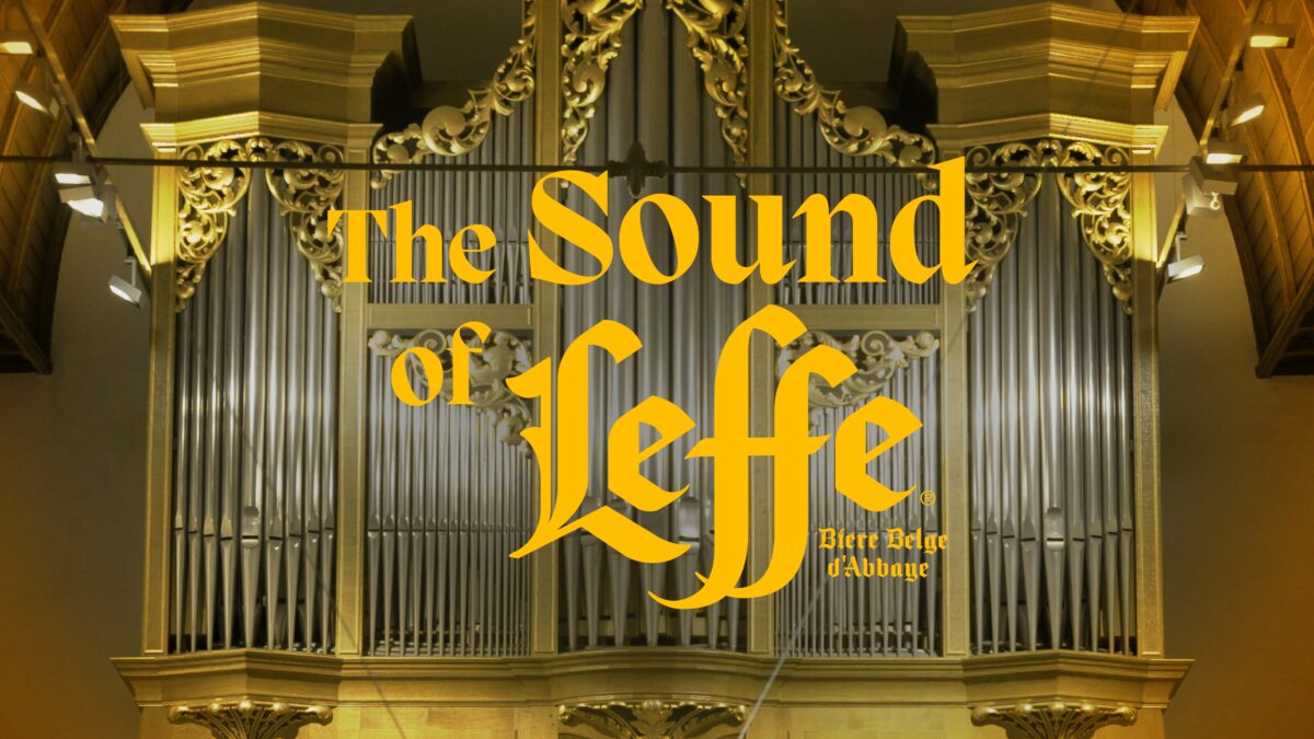 The Sound of Leffe in yellow over a grand organ - evoking monastic imagery. Leffe has created an all new sonic identity, designed to capture its 800-year heritage by tapping in to the brand's abbey heritage.