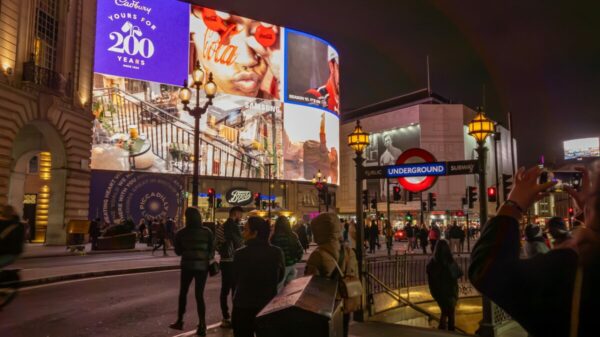 Piccadilly Lights alight with Cadbury's 2024 campaign. Group M drops the gloom in its latest forecast, as it estimates that global advertising revenue will grow by 7.8% to £782bn ($989.9bn) in 2024, a significant improvement on its December 2023 prediction of 5.3% growth.