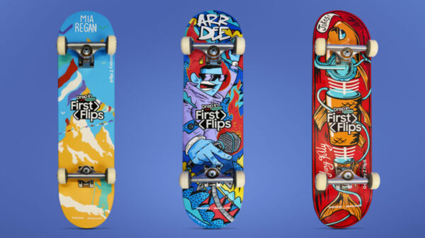 The new skateboards depicted. Samsung is launching a new campaign entitled 'First Flips' to get people skateboarding as part of a pre-Olympics drive.