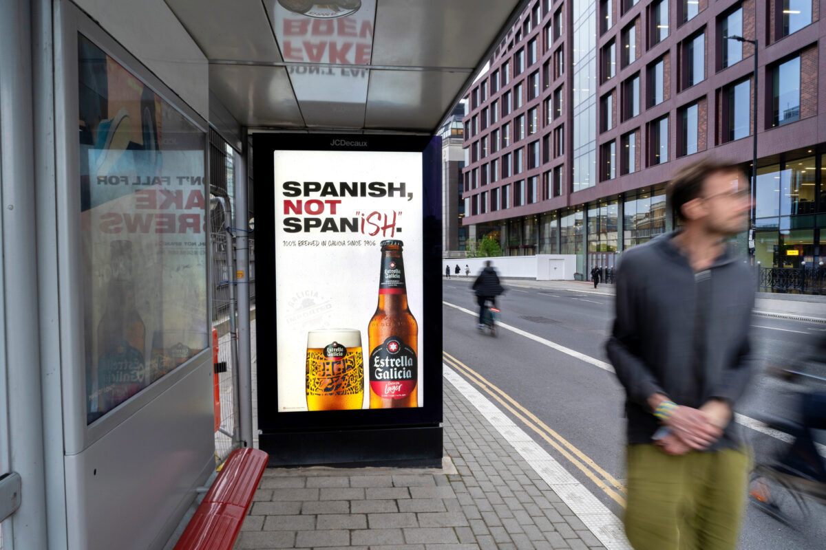 An Estrella ad reads Spanish not Span-ish. Estrella Galicia is investing £10m to drive brand awareness in the UK, including fresh bursts for the brand's ongoing 'Spanish' not 'Span-ish' campaign and its McLaren and Moto GP sports sponsorships.